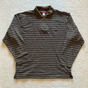 UNIONBAY Men’s XL Brown Striped Long Sleeve 1/4 Zip Pullover Sweater Shirt